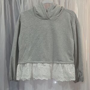 # 30 Maeve By Anthropologie Gray Hoodie with White Lace Trim